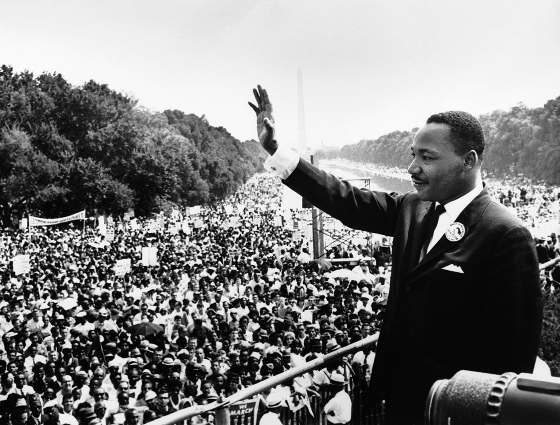Martin Luther King, Jr. addresses a crowd from the steps of the Lincoln Memorial where he delivered his famous, “I Have a Dream,” speech during the Aug. 28, 1963, march on Washington.